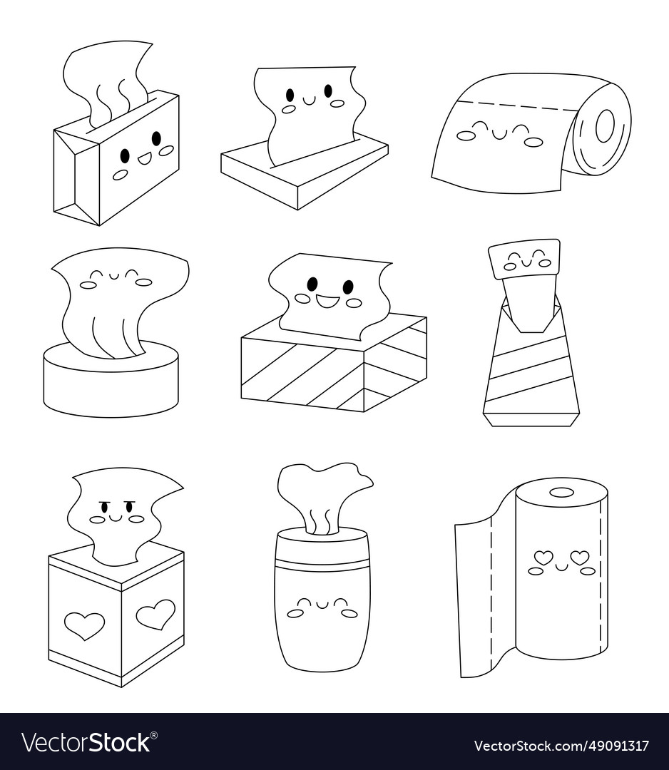 Cute cartoon napkin characters coloring page vector image