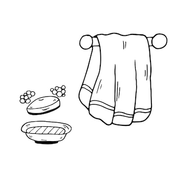 Premium vector coloring page towel and soap vector educational worksheet paint game