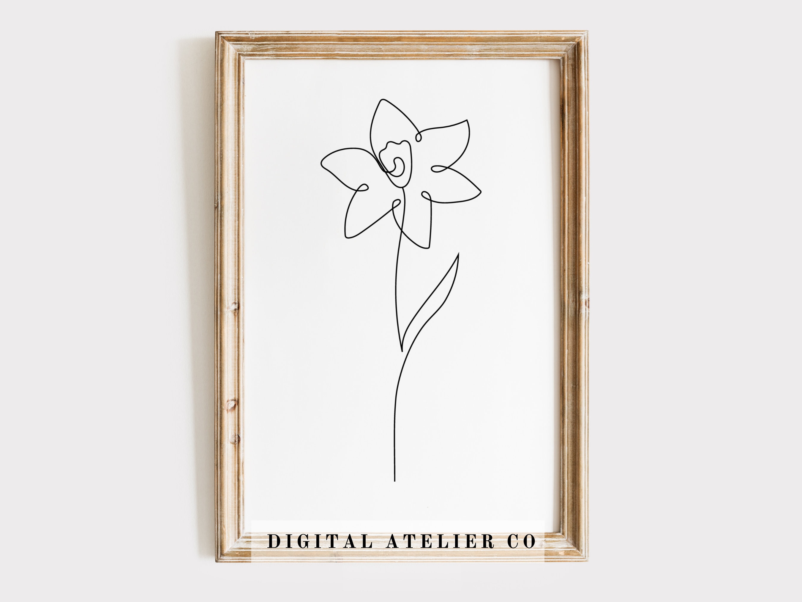 Birth flower december narcissus one line drawing home printable flower line art continuous line wall art black and white print floral poster