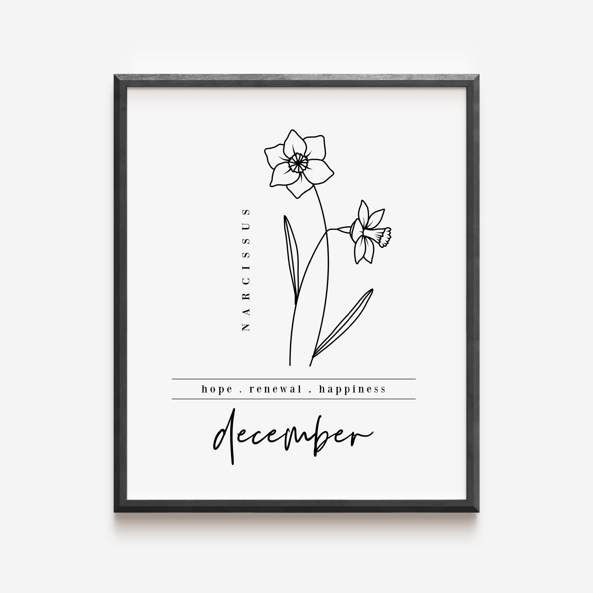 December birth flower narcissus black white art printable â jande summer