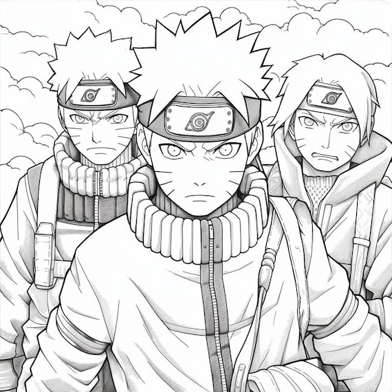 Anime coloring pages for kids printable digital pages