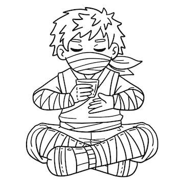 Premium vector a cute and funny coloring page of a ninja drinking tea provides hours of coloring fun for children color this page is very easy suitable for little kids and