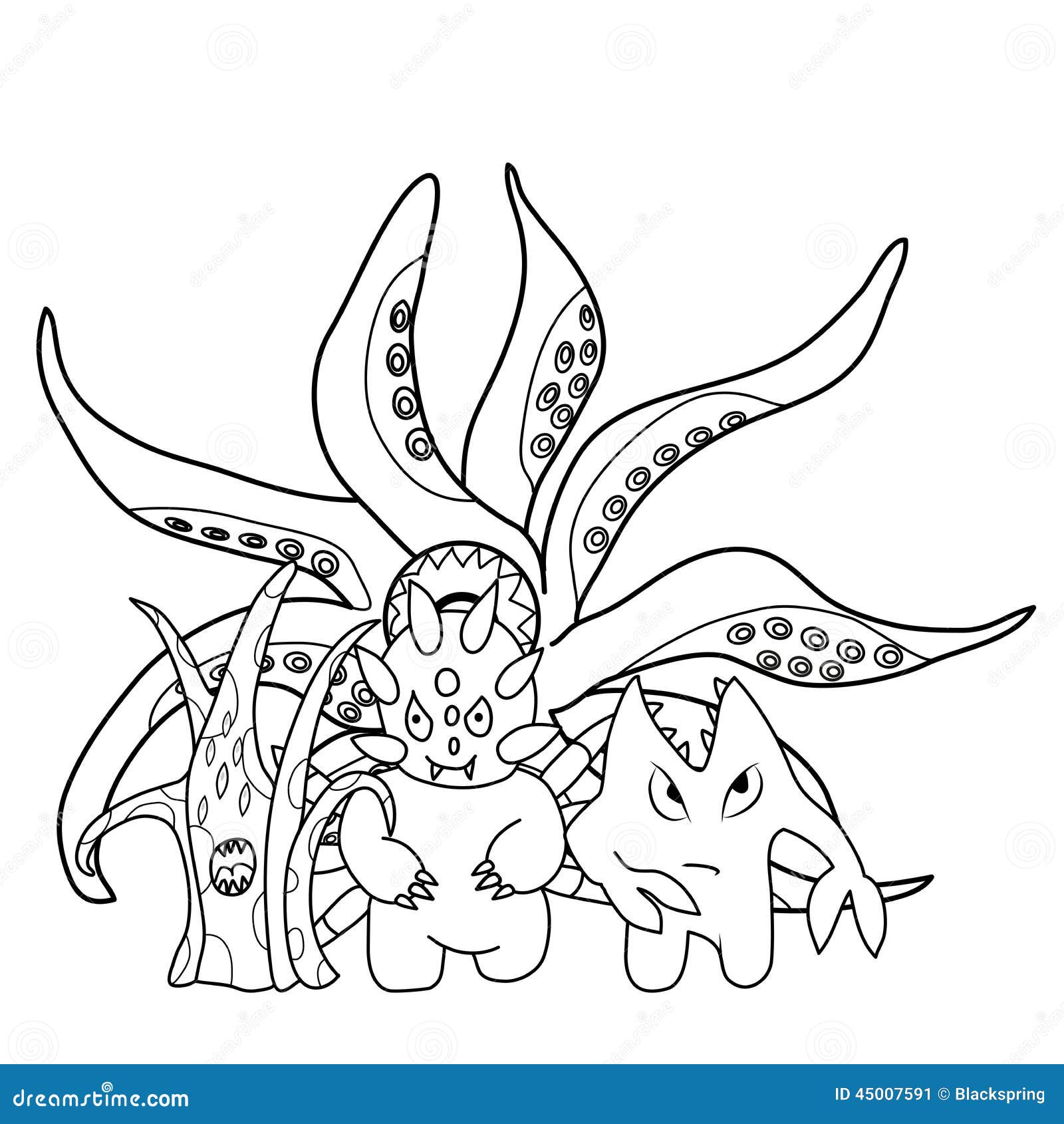 Coloring book scary cartoon monsters stock vector