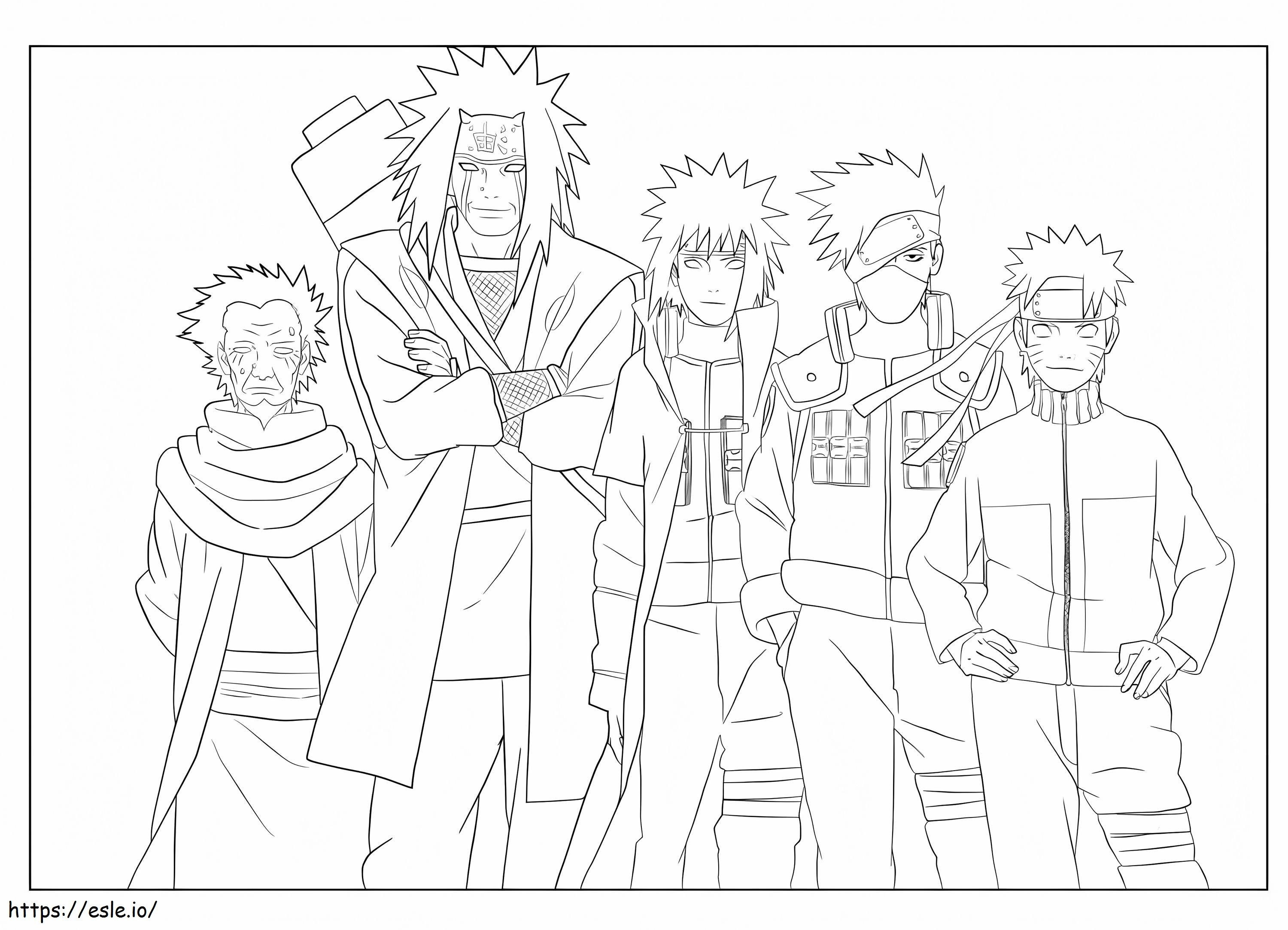 Kakashi and four from naruto coloring page