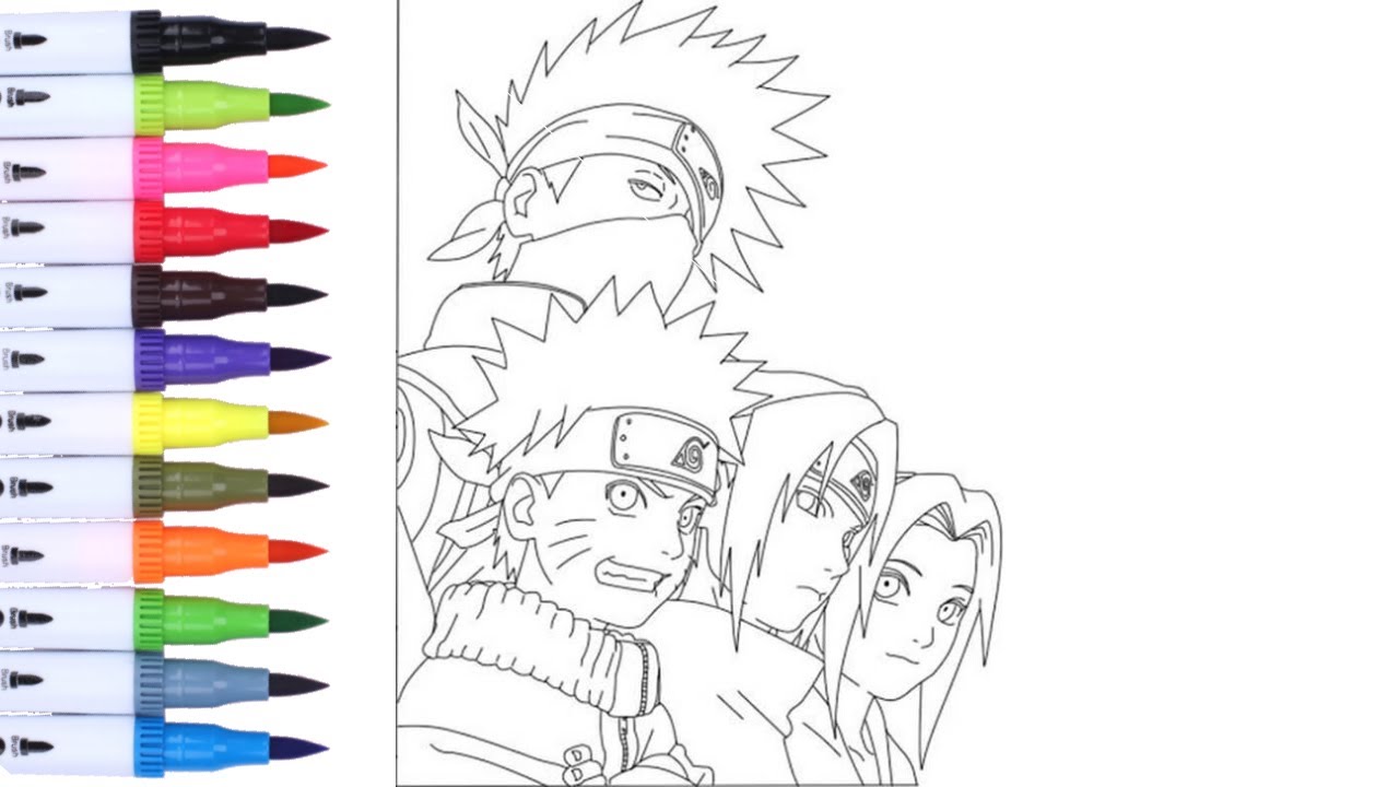 Menggambar mewarnai naruto sasuke sakura dan kakashi