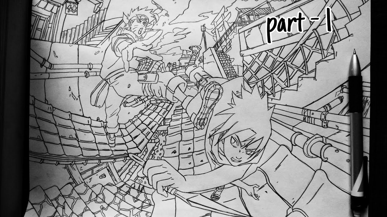 How to draw naruto vs sasuke step by step part