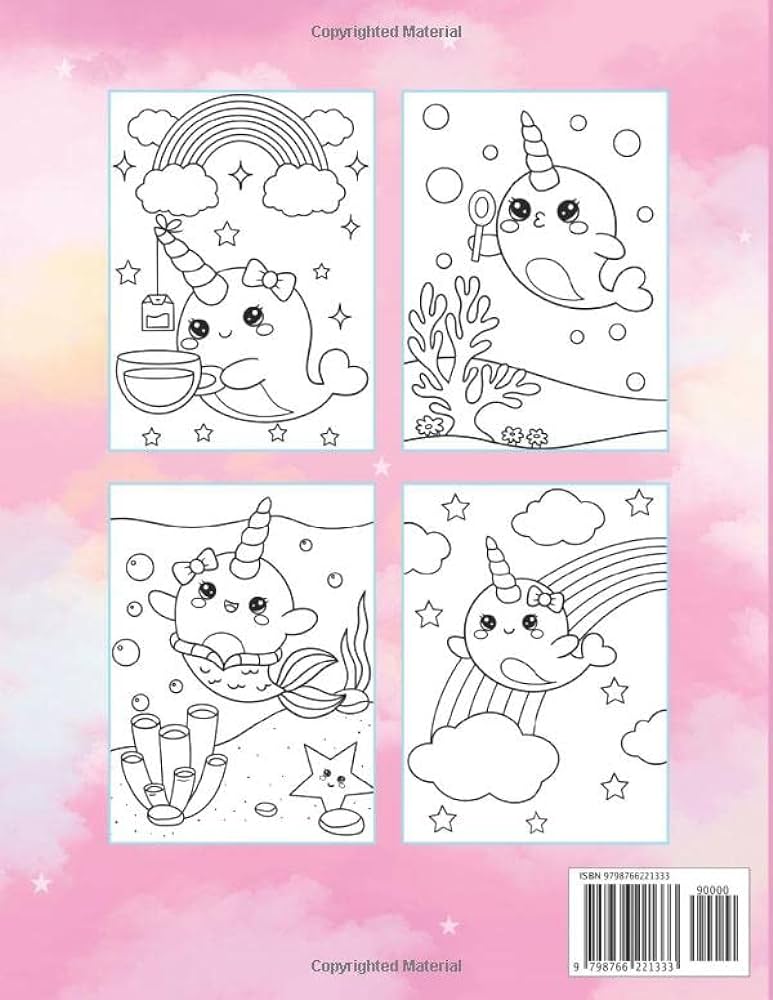 Narwhal coloring book adorable sea unicorn for kids publishing wandering books