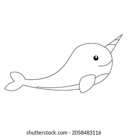 Coloring page narwhal animal black white stock vector royalty free