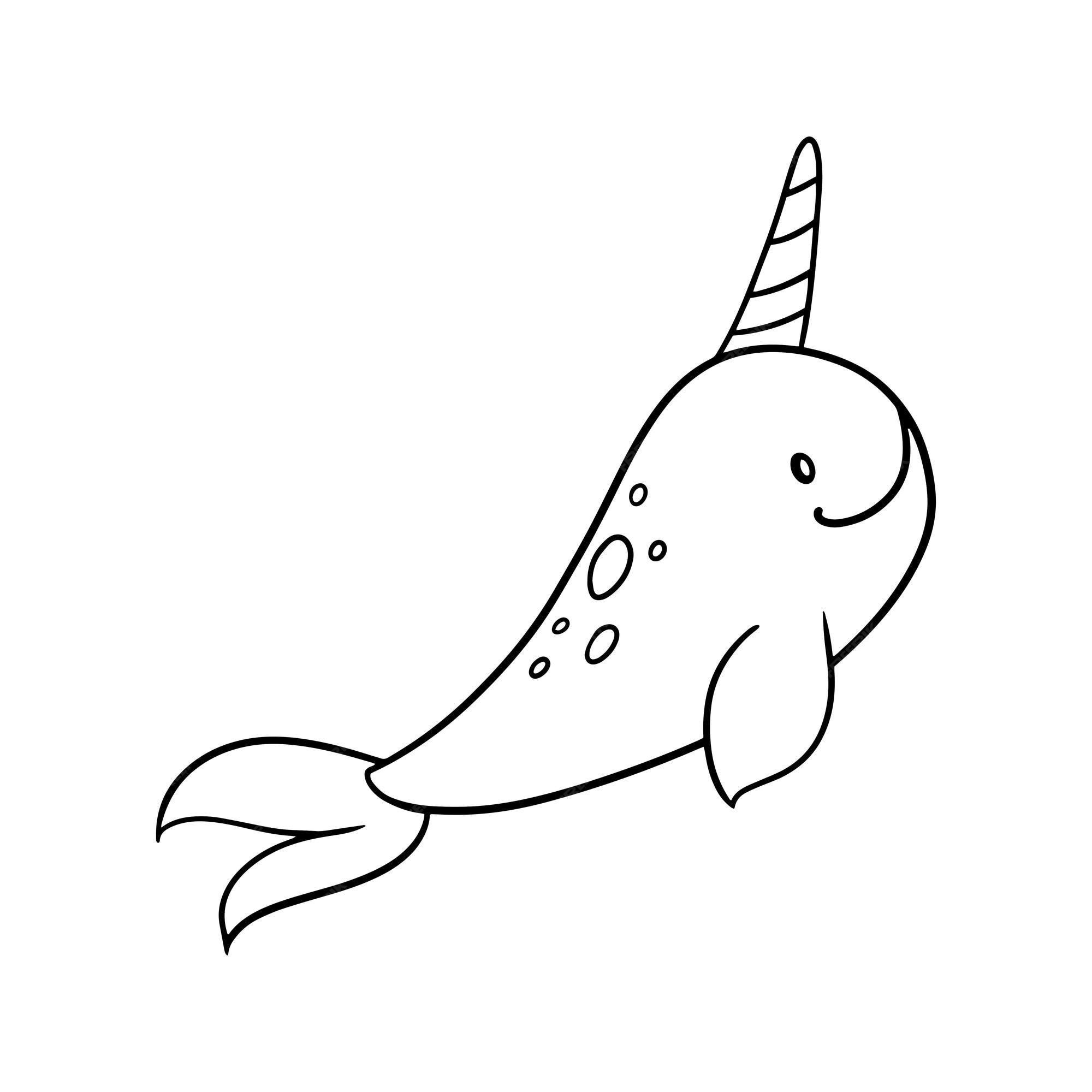 Premium vector monochrome images sea life cute narwhal vector illustration in cartoon