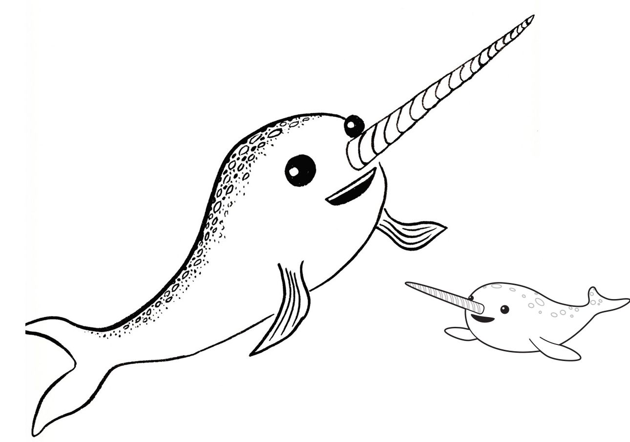 Cute narwhale and baby coloring page animal coloring pages unicorn coloring pages narwhal