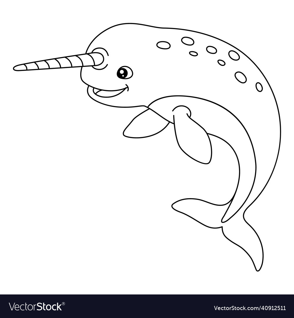 Narwhal coloring page isolated for kids royalty free vector
