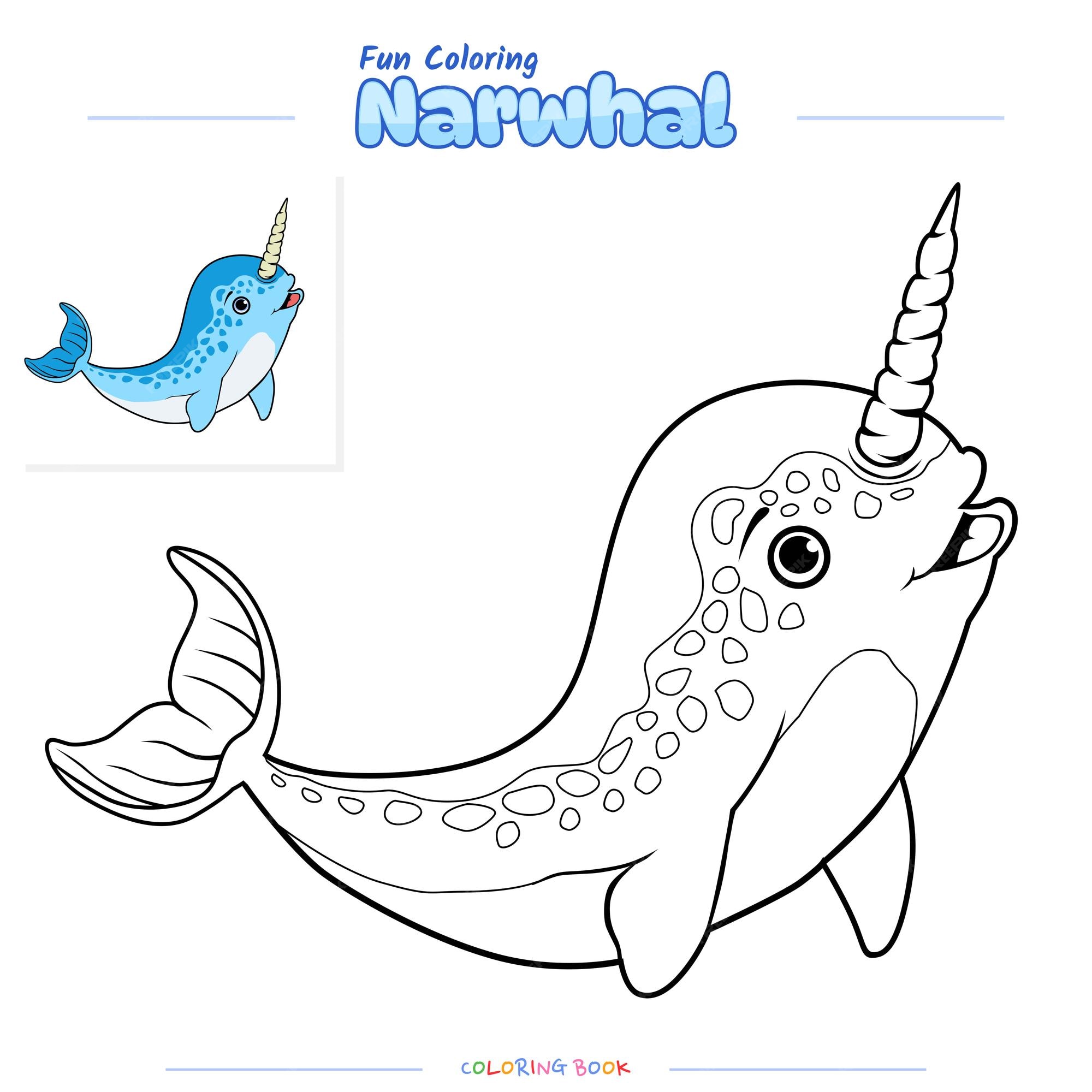 Premium vector coloring page with cute cartoon narwhal fish