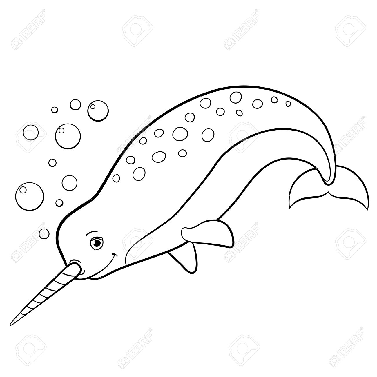 Coloring pages little cute narwhal swims and smiles royalty free svg cliparts vectors and stock illustration image