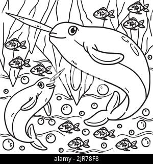 Narwhal coloring page for kids stock vector image art