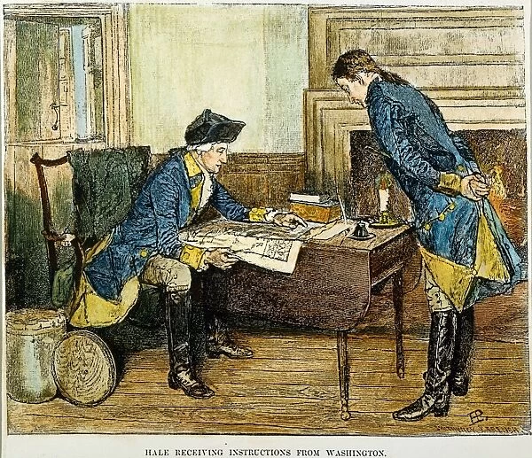 Nathan hale receiving instructions from george washington