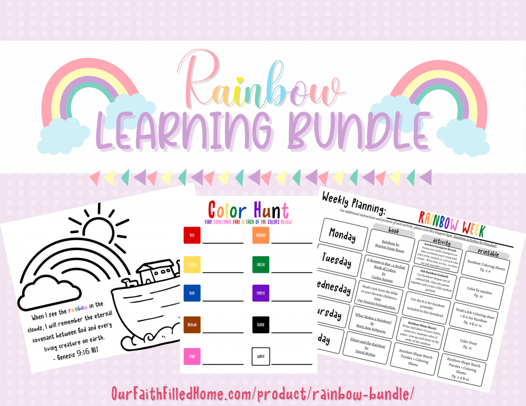 Rainbow activity bundle for preschool our faith filled home