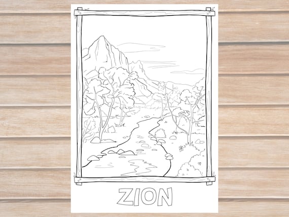 Zion coloring page for adults and kids national park coloring page landscape art coloring printable pdf