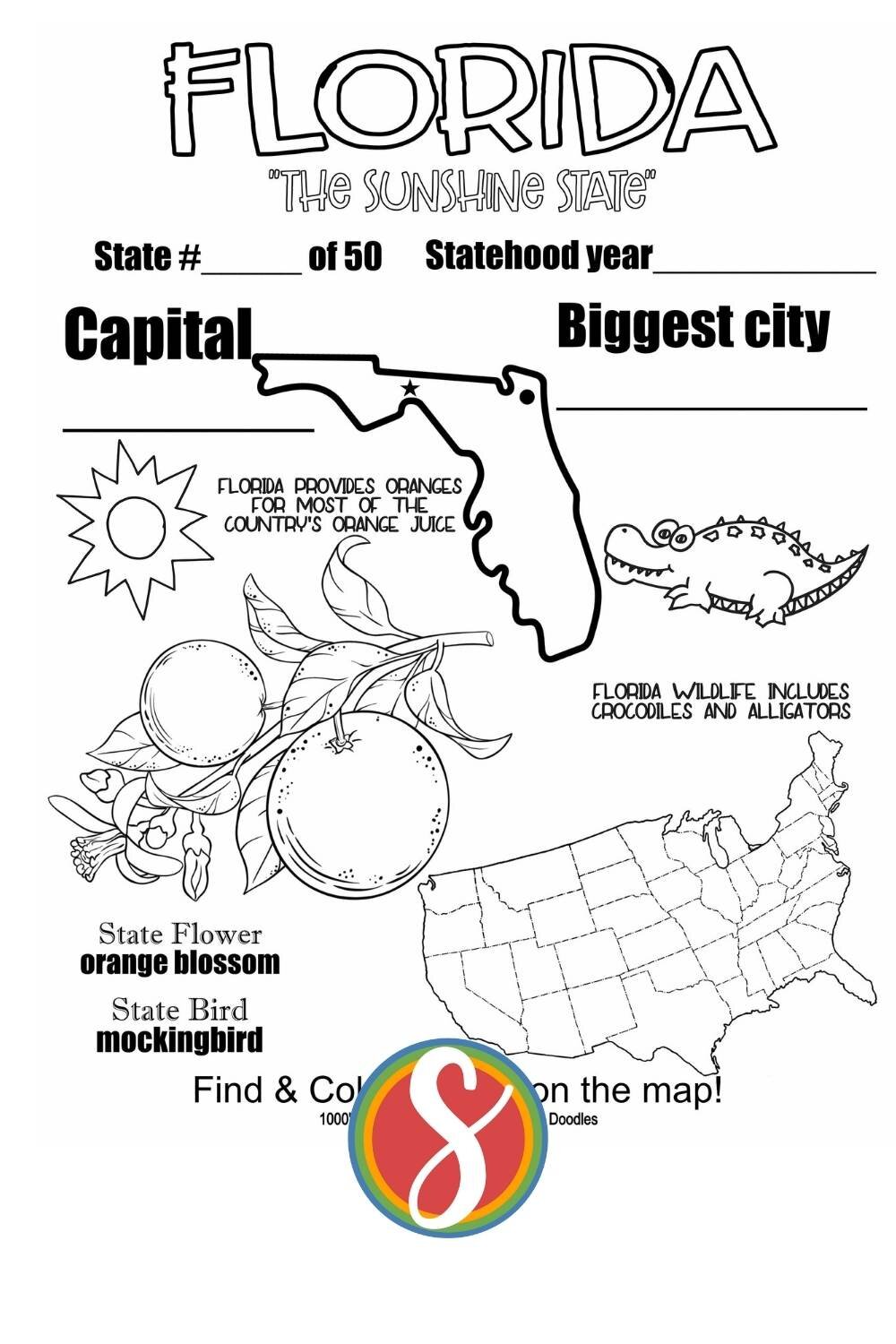 Free florida coloring pages â stevie doodles