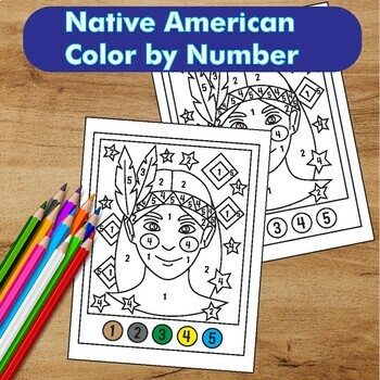 Native american color by number coloring page indigenous people day culture