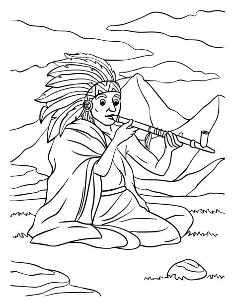 Native american indian with calumet coloring page stock illustration
