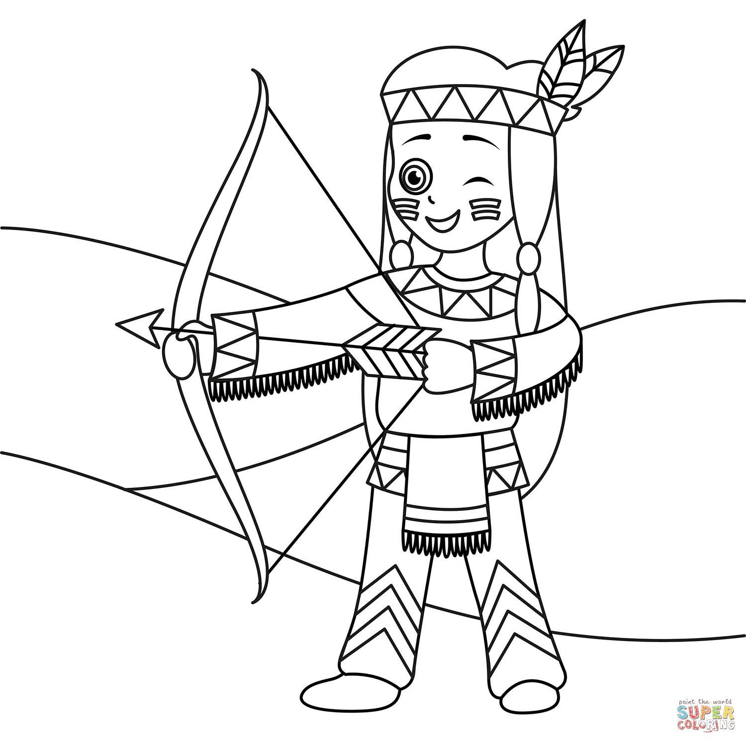 Cartoon native american coloring page free printable coloring pages