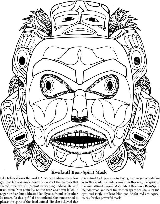 Wele to dover publications native american masks coloring pages native american art