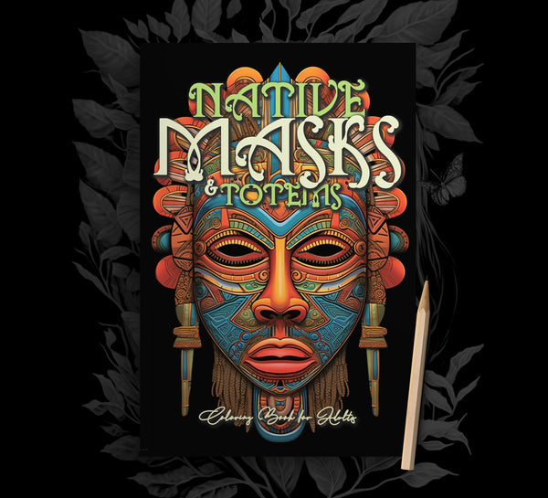 Native masks grayscale coloring book printbook â monsoon publishing usa