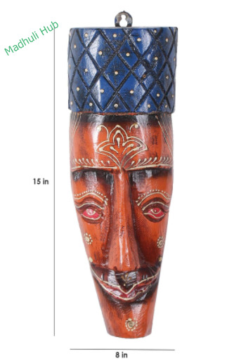 Rare hand crafted wooden multi color indian tribal king face mask wall hanging