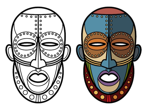 Premium vector mexican indian aztec masks coloring page
