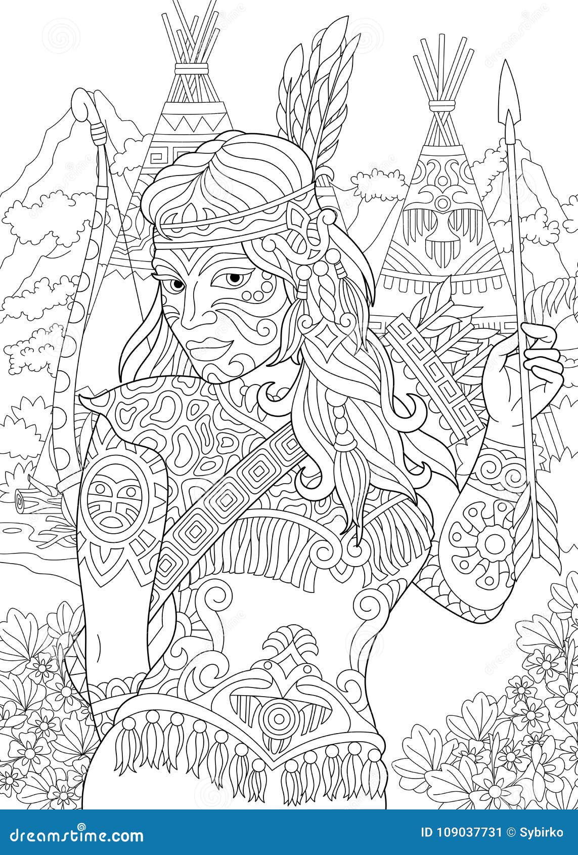 Zentangle native american indian woman stock vector