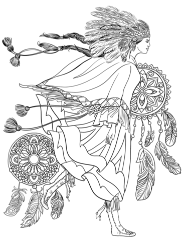 Indigenous woman in a traditional costume coloring page free printable coloring pages