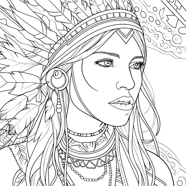 Premium vector sketch hand drawn single line art coloring page line drawing native women day