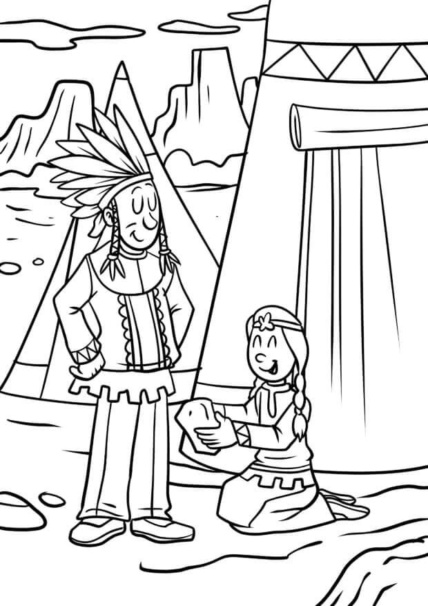 Native americans in their town coloring page