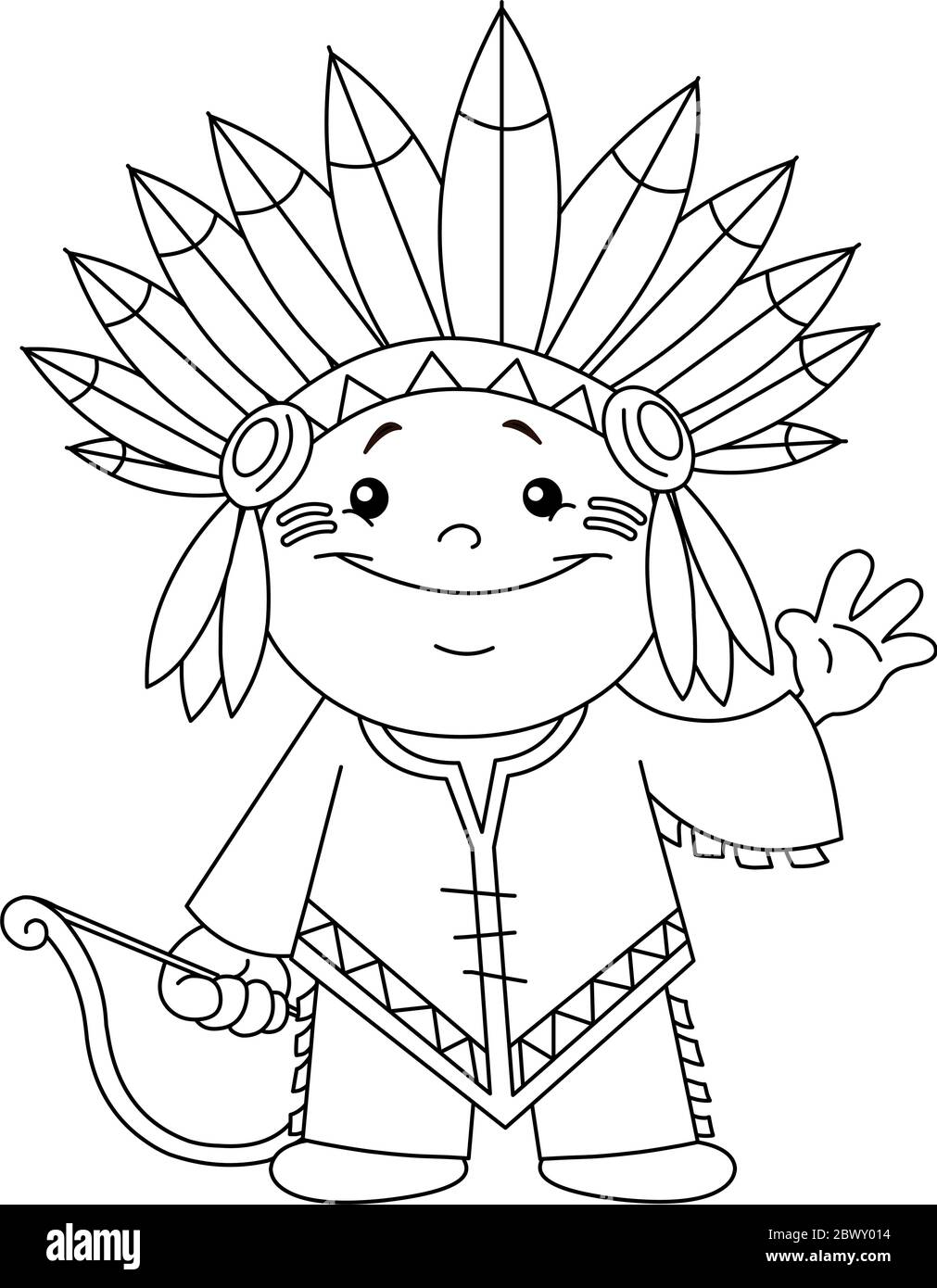 Outlined indian kid coloring page stock vector image art