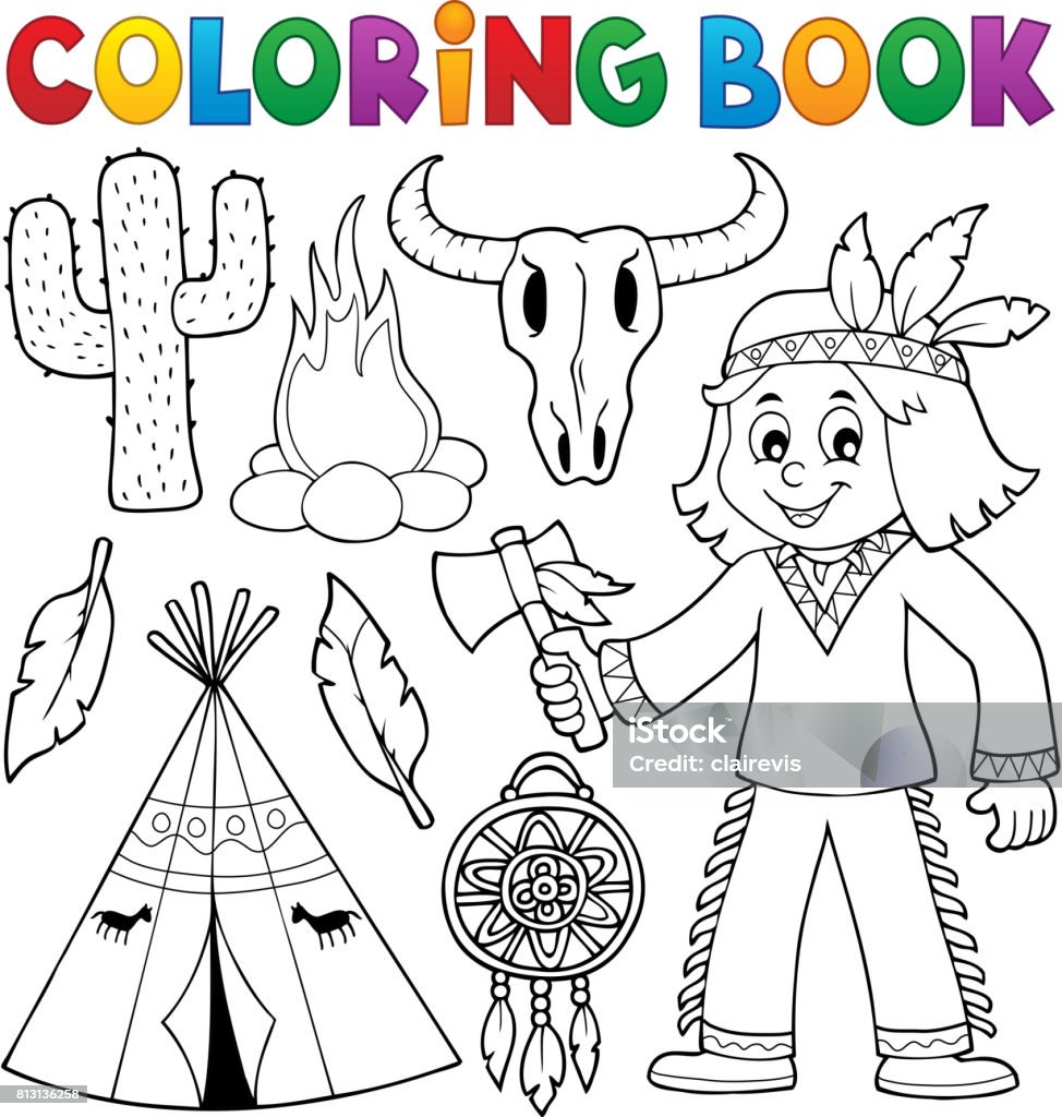 Coloring book native american theme stock illustration