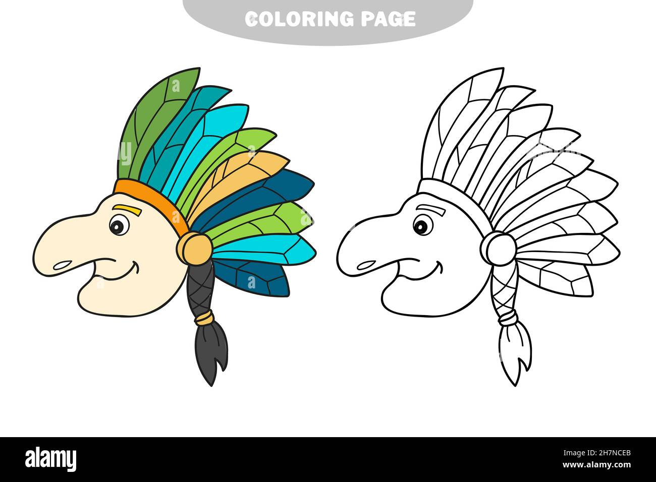 Simple coloring page native indian man with feather headdress