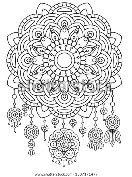 Adult coloring page dreamcatcher fmandalas flowers stock vector royalty free