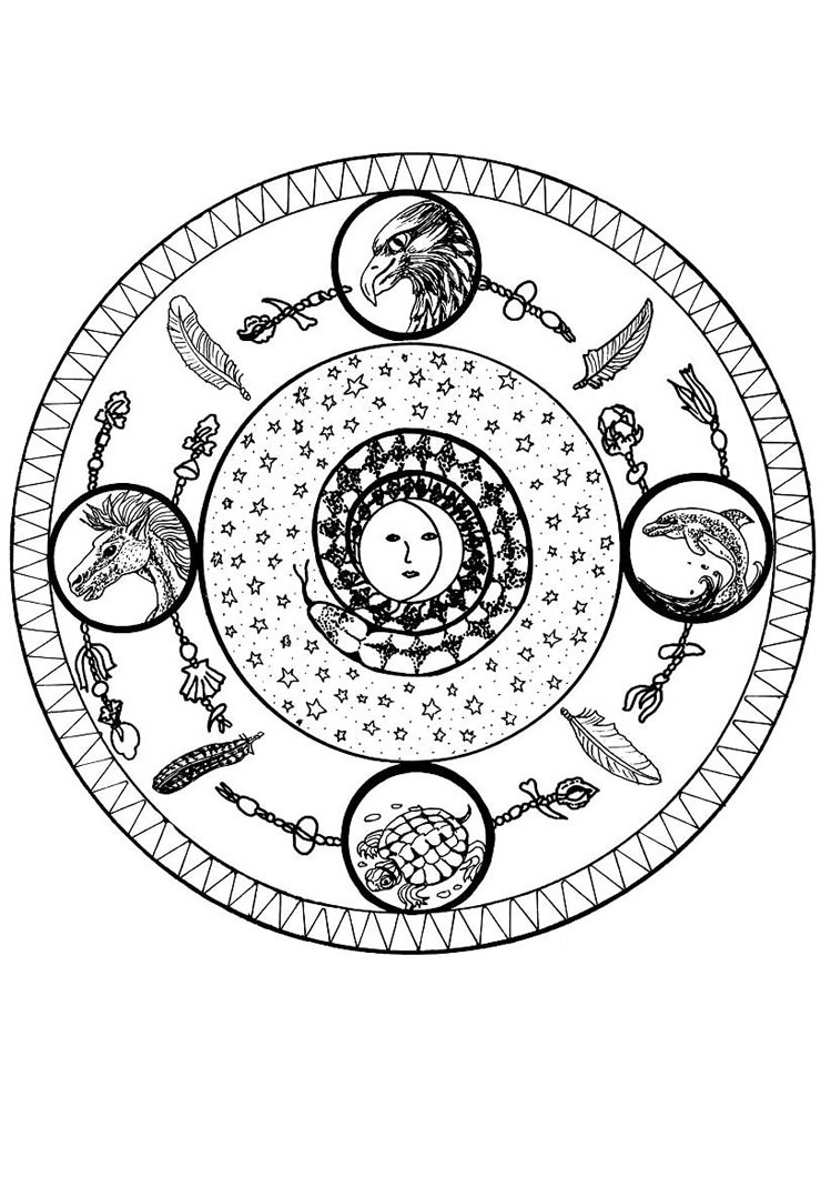 Four elements mandala coloring pages