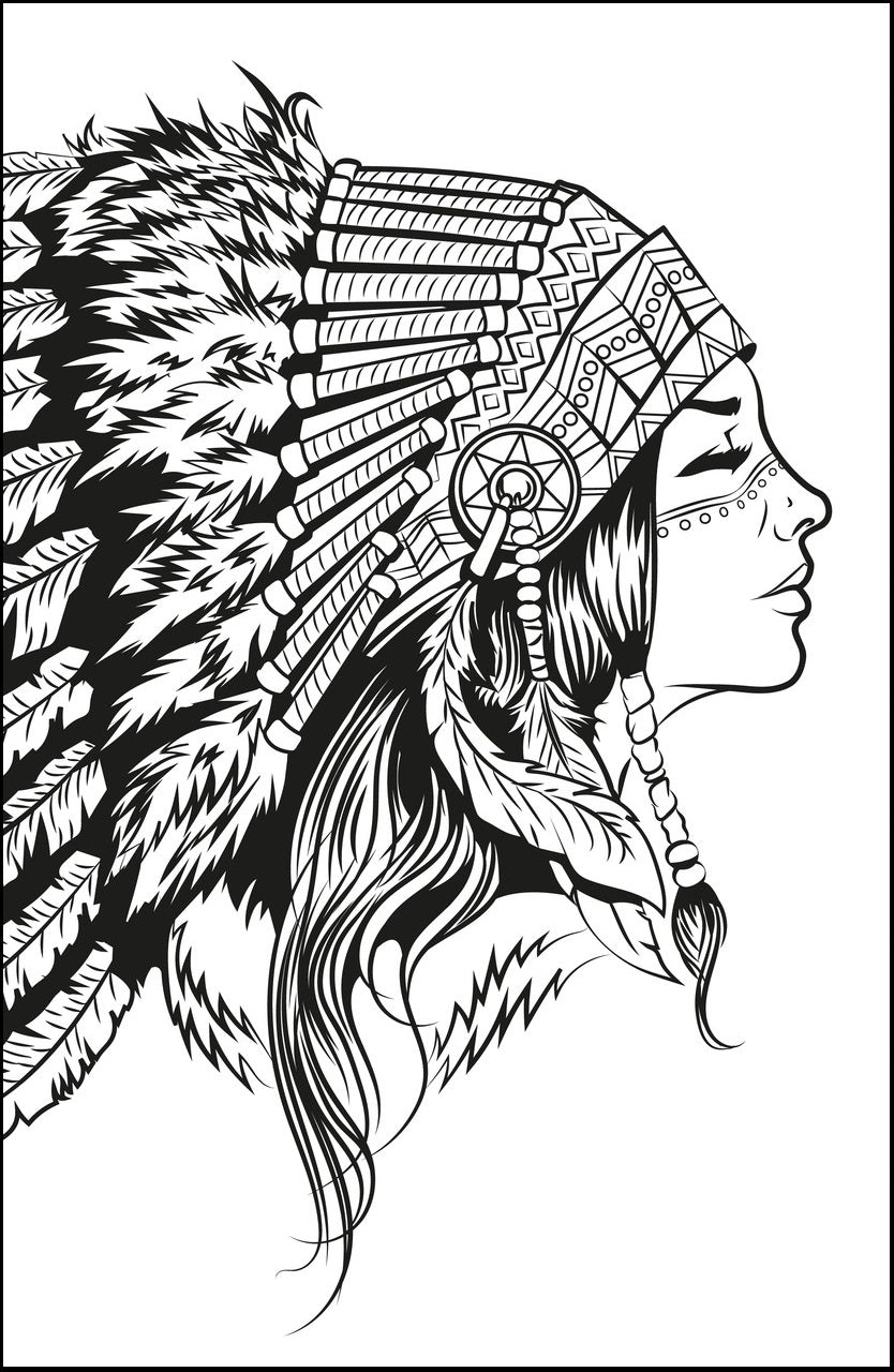 Native american beauty coloring pdf book with gorgeous native indian â rachel mintz coloring books
