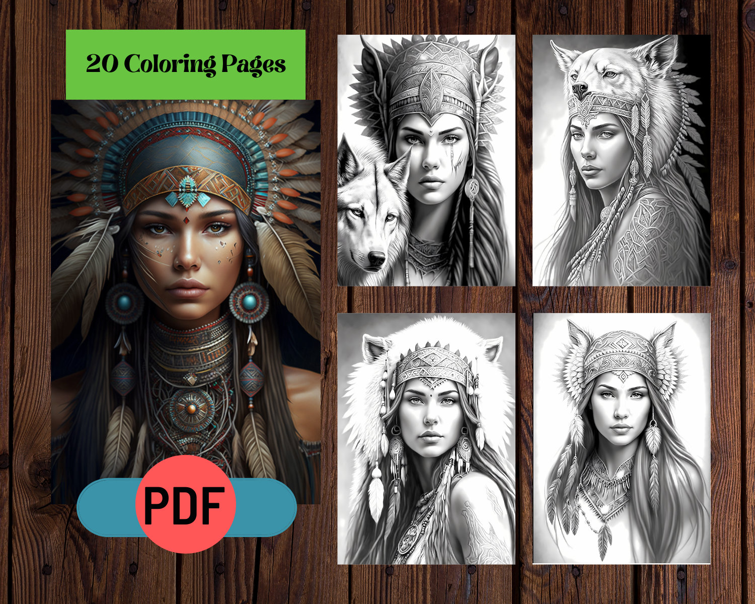 Boho native american women grayscale coloring pages printable adult coloring pages boho portraits instant download pdf