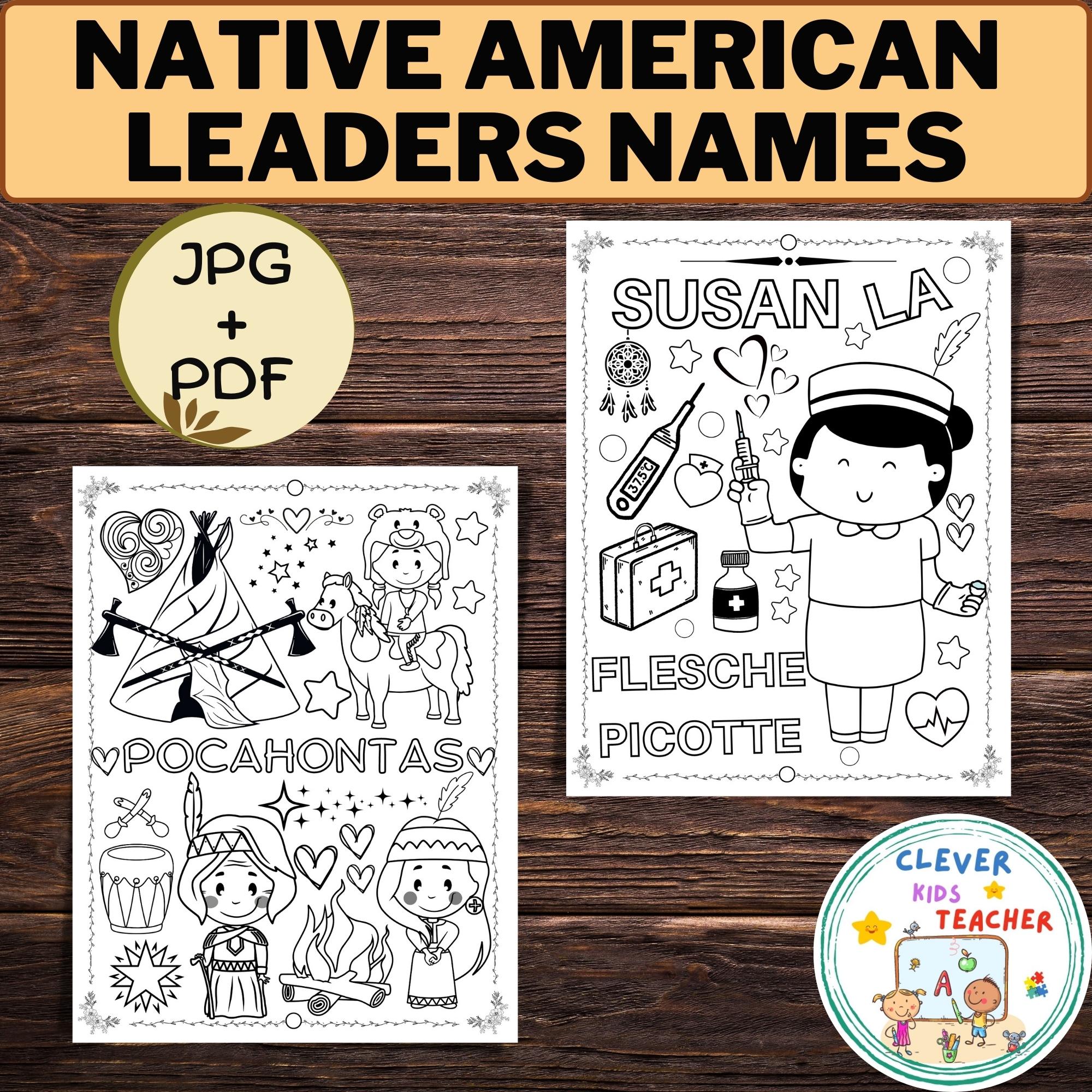 Native american hertitage coloring pages leaders names coloring sheet made by teachers