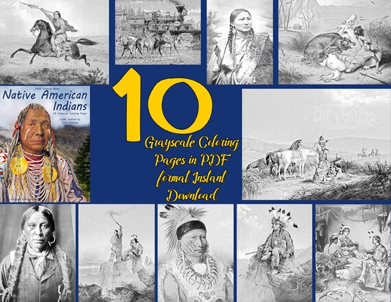 Sampler pack from coloring book native american indians adult coloring pages grayscale instant download pdf high res coloring pages