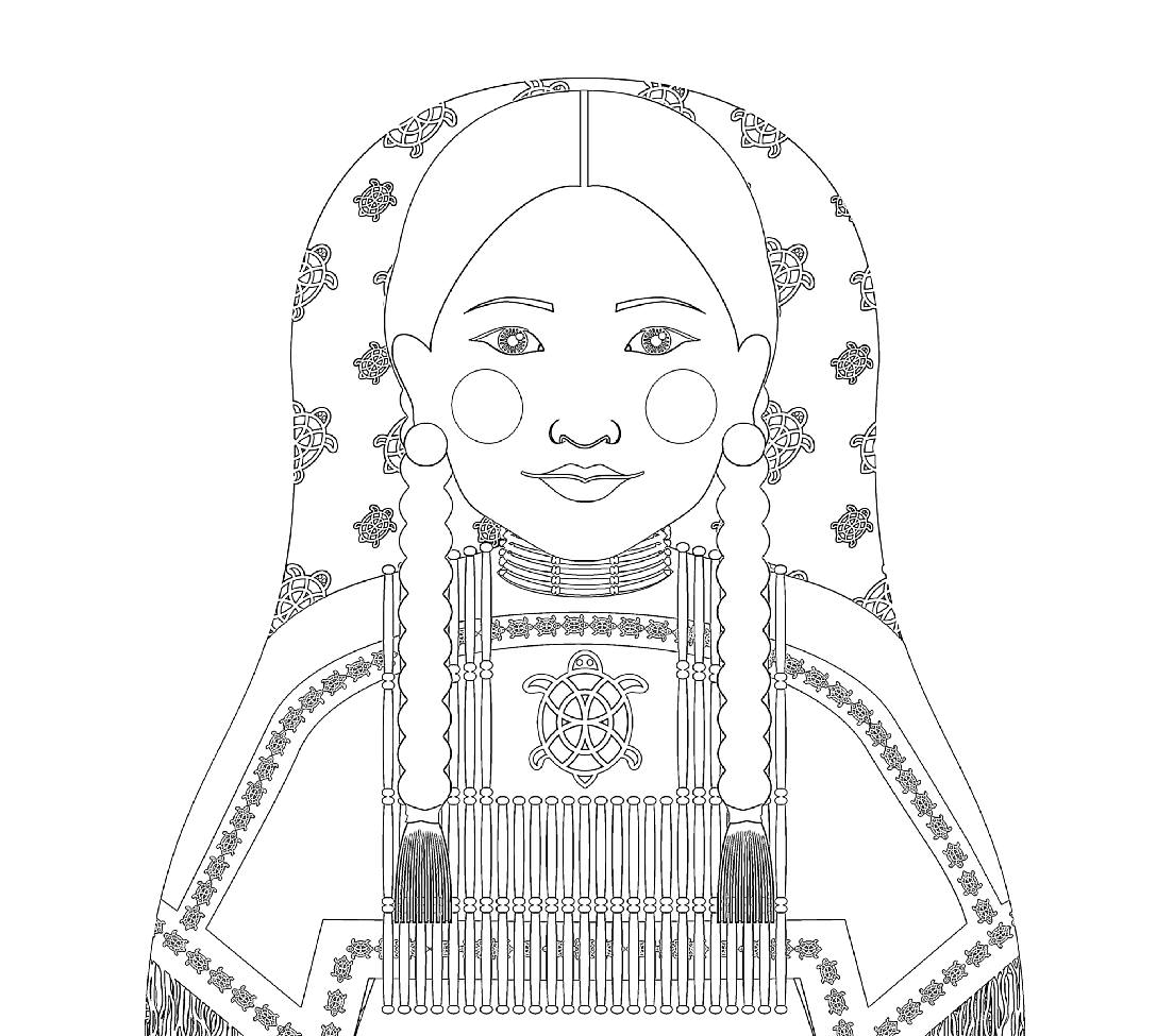 American native american coloring sheet printable file traditional folk dress matryoshka doll