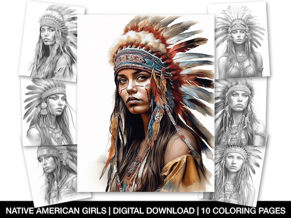 Buy adult coloring sheets native american women coloring pages printable grayscale portraits indigenous art instant download coloring pages online in india