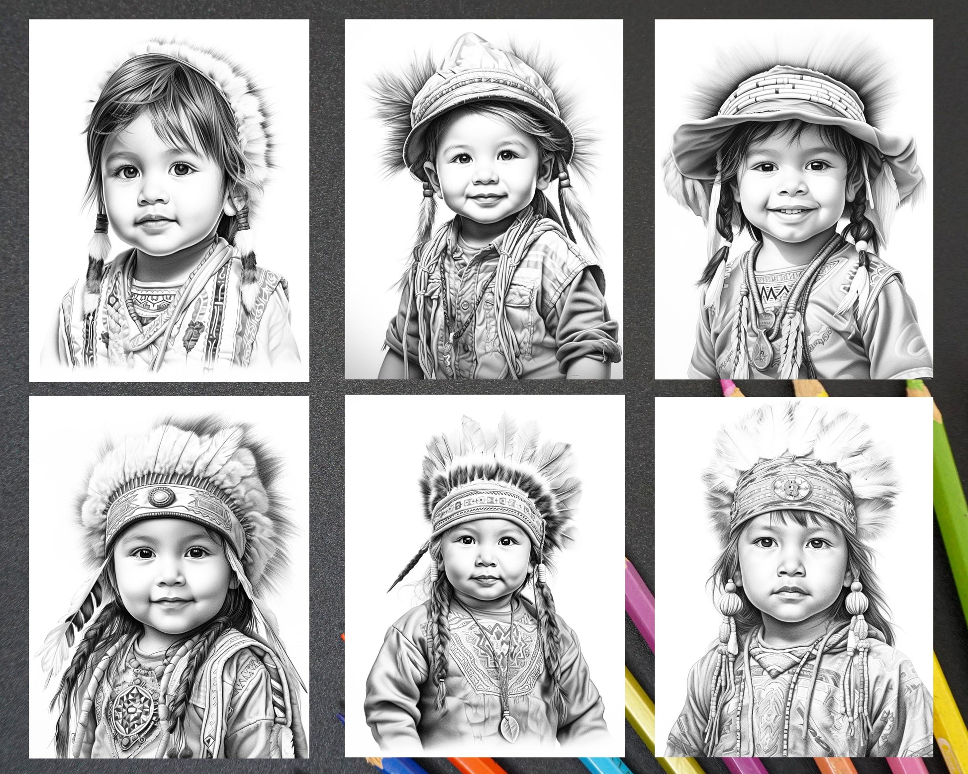 Native american little girls boys grayscale coloring pages printabl â coloring