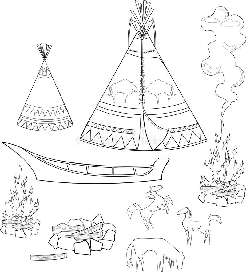 Coloring native american set stock vector