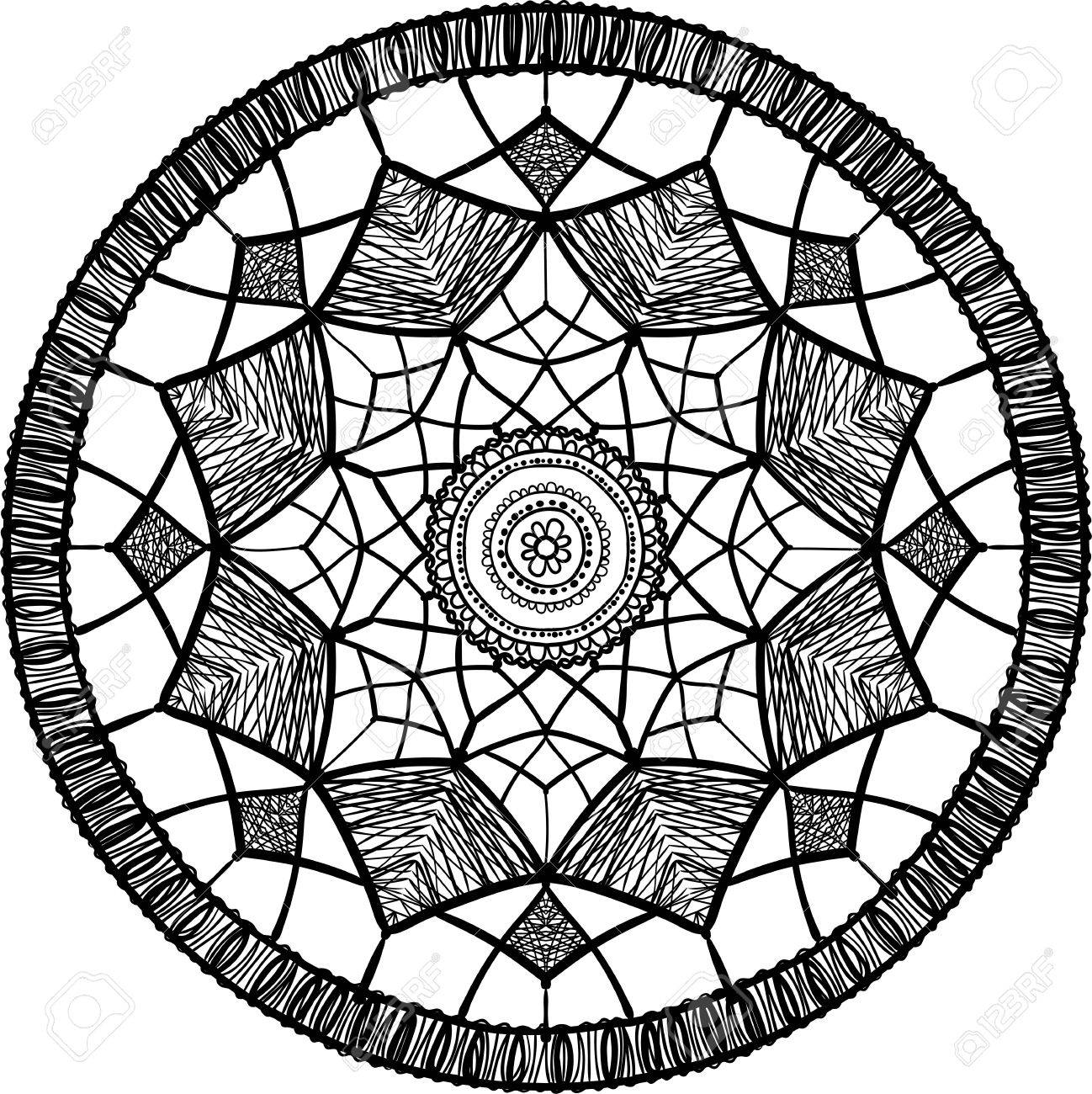 Hand drawn native american indian talisman dreamcatcher vector hipster illustration ethnic design boho chic tribal symbol coloring book for adults royalty free svg cliparts vectors and stock illustration image
