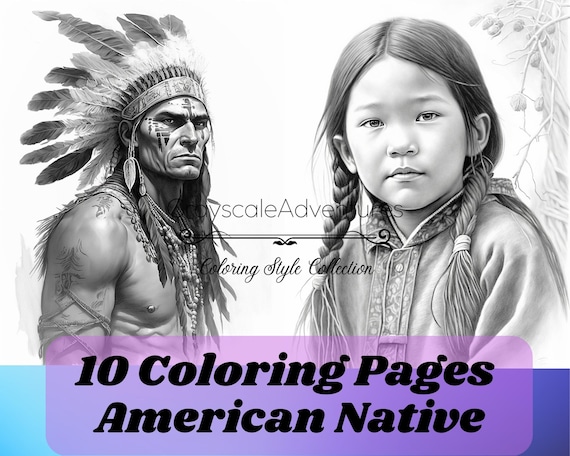 Coloring pages for adult coloring templates grayscale coloring book digital wall art grayscale page for instant download american natives download now