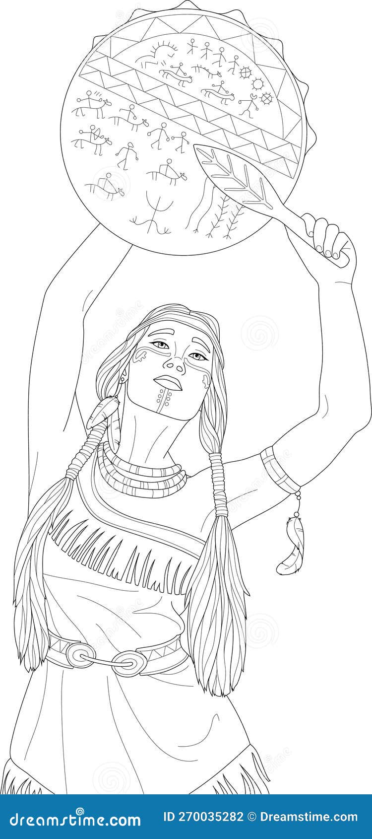 Realistic native american ethnic woman portrait graphic sketch template stock vector