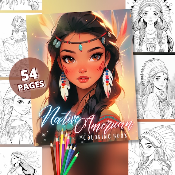 Native american girls coloring pages beautiful american native coloring book digital download printable pdf